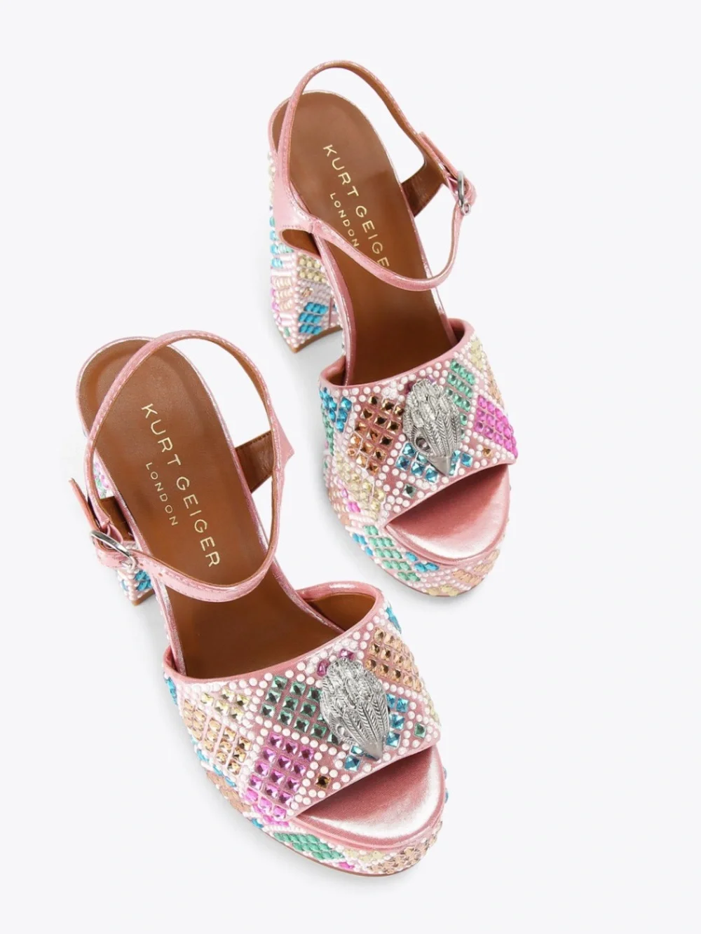 Kurt Geiger Pink Multicolor Crystal Platform Sandal
